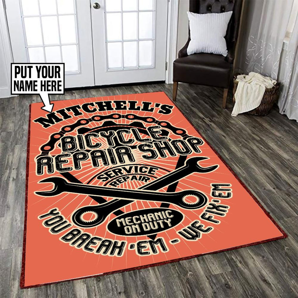 Personalized Bicycle Repair Shop Rug 06307