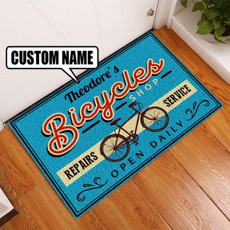 Personalized Bicycle Repair Shop Door Mat Inside Rug Floor Outdoor Mats Decorations 07363