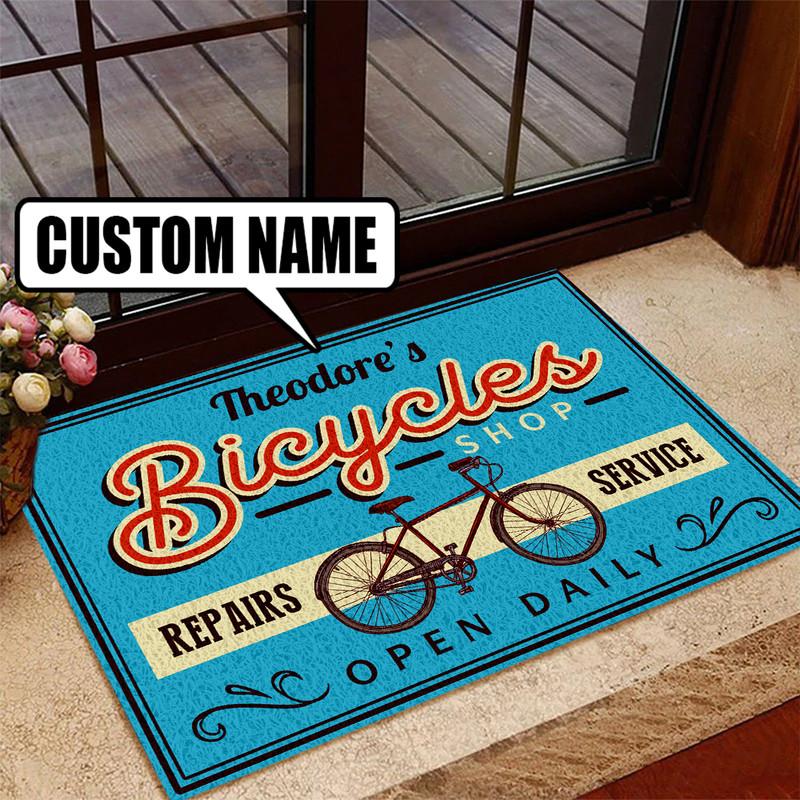 Personalized Bicycle Repair Shop Door Mat Inside Rug Floor Outdoor Mats Decorations 07363