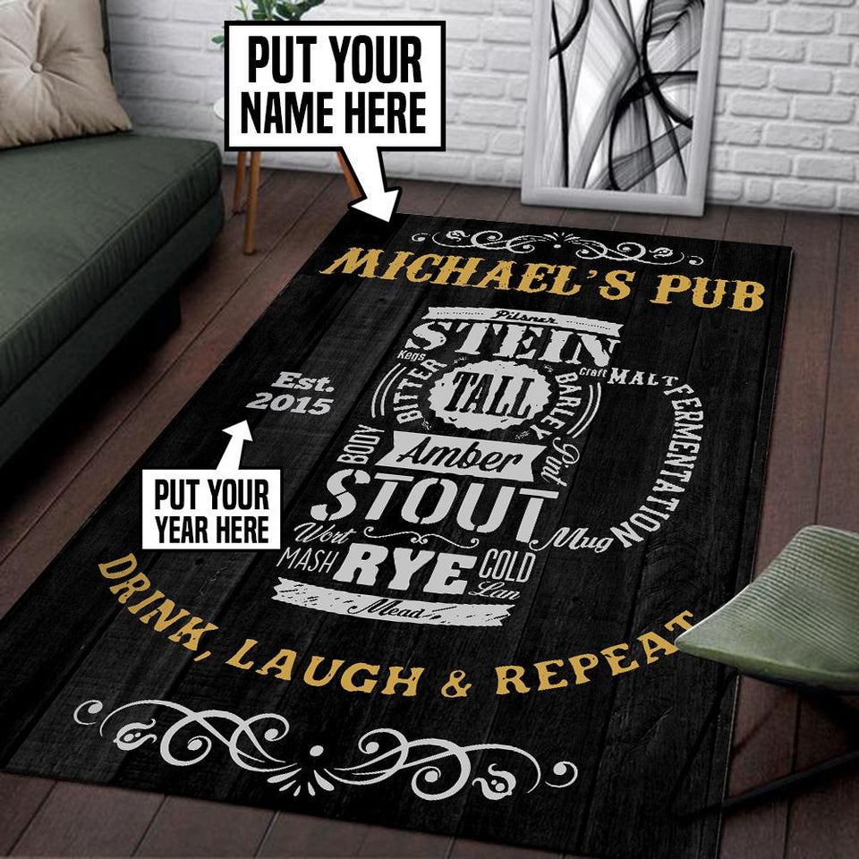 Personalized Pub Drink Laugh Repeat Rug 05924