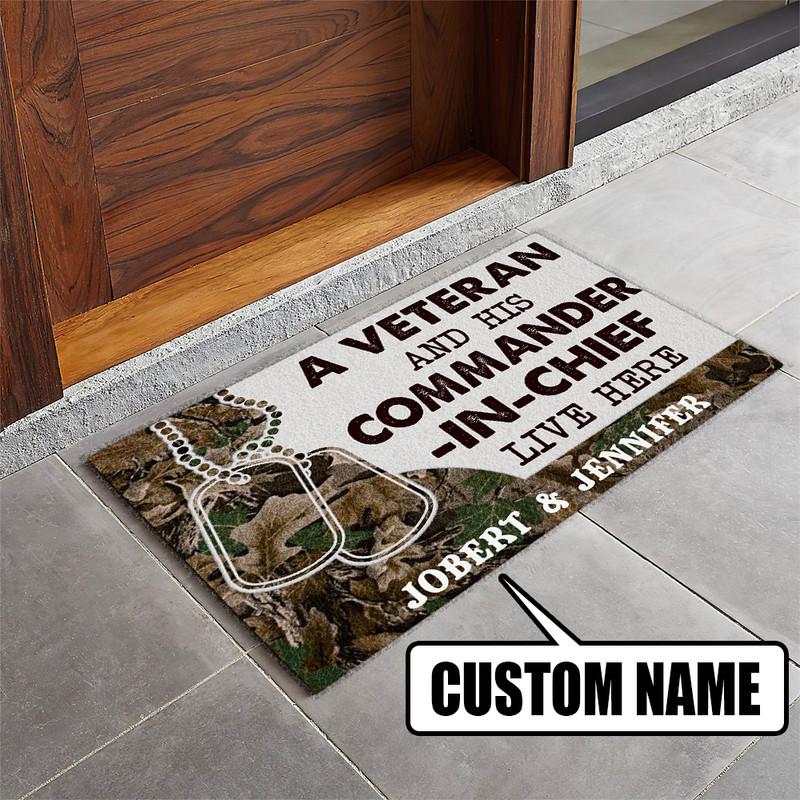 Personalized A Veteran And His Comander In Chief Live Here Door Mat Inside Rug Floor Outdoor Mats Decorations 07345