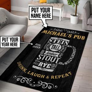 Personalized Pub Drink Laugh Repeat Rug 05924