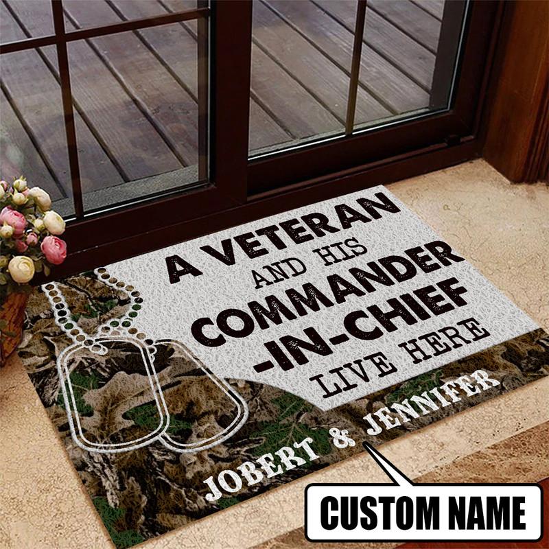 Personalized A Veteran And His Comander In Chief Live Here Door Mat Inside Rug Floor Outdoor Mats Decorations 07345