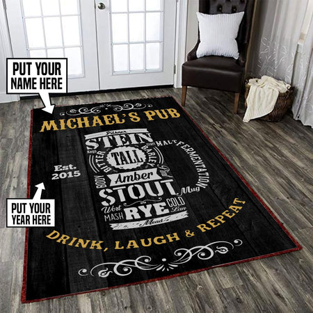 Personalized Pub Drink Laugh Repeat Rug 05924