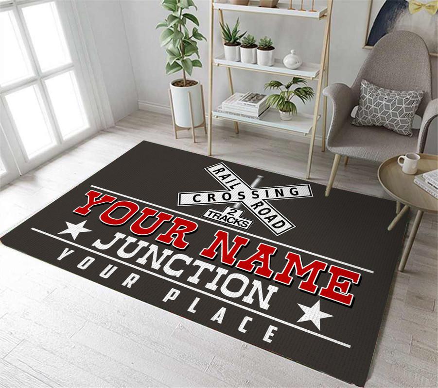 Personalized Railroad Crossing 2 Track Rug 05841