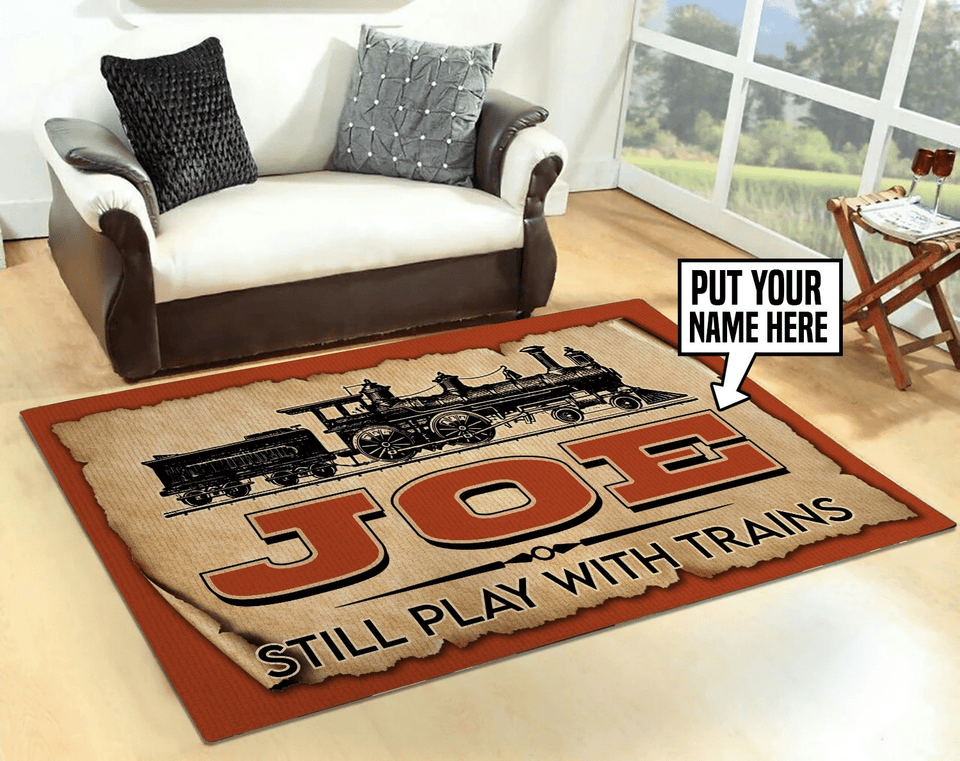 Personalized Still Plays With Trains Rug 05805