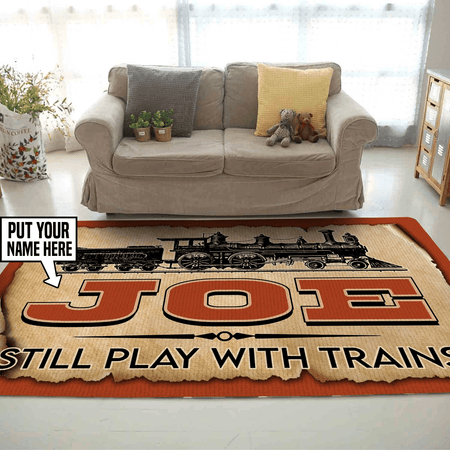 Personalized Still Plays With Trains Rug 05805
