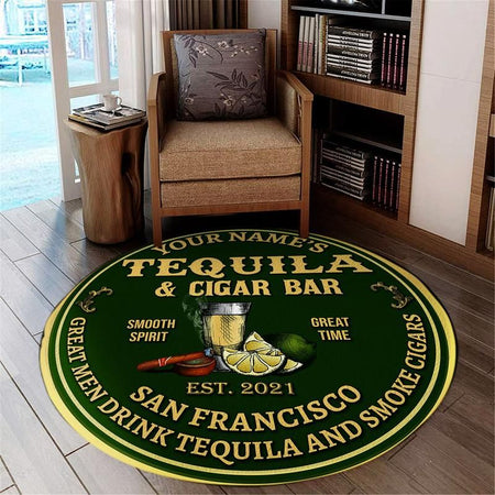 Personalized Tequila Cigar Bar Living Room Round Mat Circle Rug 07002