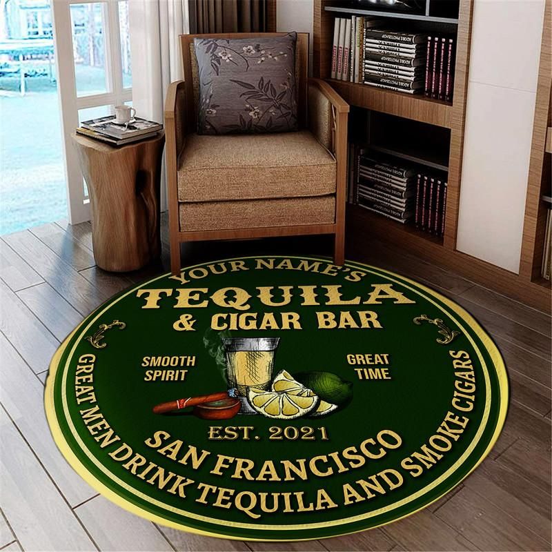 Personalized Tequila Cigar Bar Living Room Round Mat Circle Rug 07002