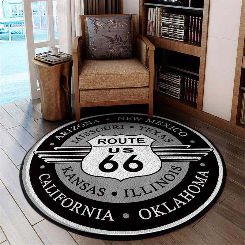 Route 66 Living Room Round Mat Circle Rug 05341
