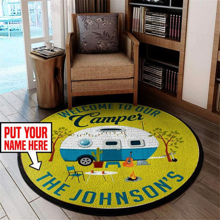 Personalized Welcome To Our Camper Living Room Round Mat Circle Rug 05567