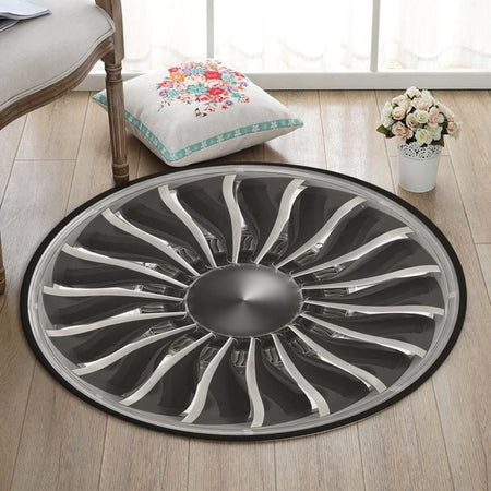 Aircraft Living Room Round Mat Circle Rug Jet Turbin 02590