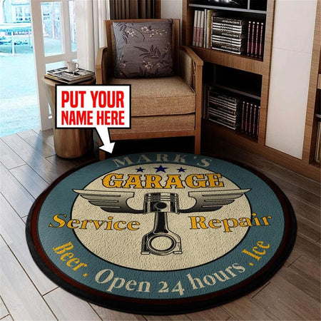 Personalized Car Garage Living Room Round Mat Circle Rug 05436
