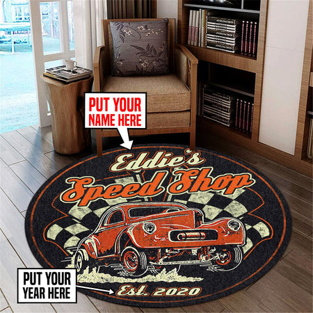 Personalized Speed Shop Living Room Round Mat Circle Rug 06742