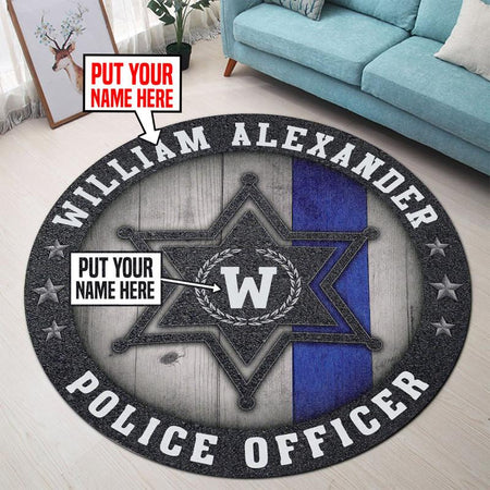 Personalized Police Officer Living Room Round Mat Circle Rug 06854