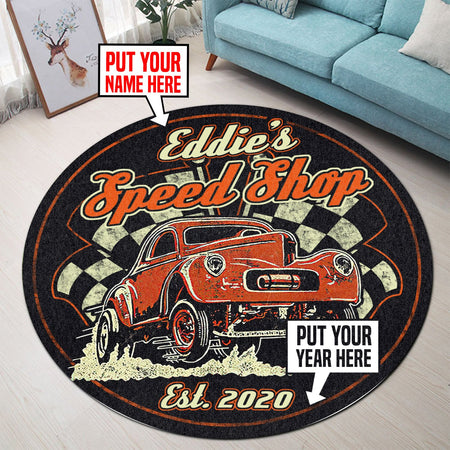 Personalized Speed Shop Living Room Round Mat Circle Rug 06742