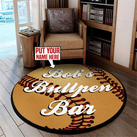 Personalized Baseball Bar Living Room Round Mat Circle Rug 06373