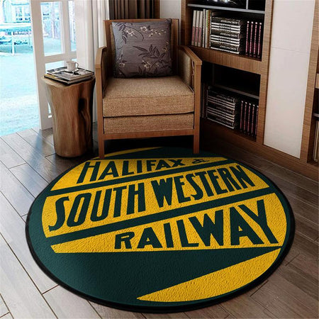 Distressed Halifax South Western Railroad Living Room Round Mat Circle Rug 05158