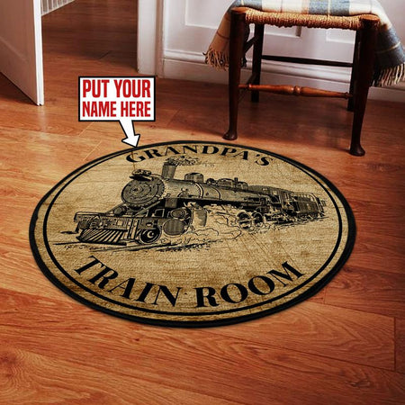 Personalized Train Room Steam Locomotive Living Room Round Mat Circle Rug 06296