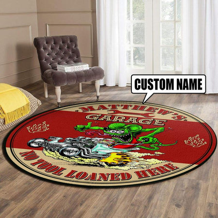 Personalized Hot Rod Garage Living Room Round Mat Circle Rug 07023