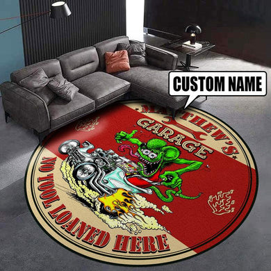 Personalized Hot Rod Garage Living Room Round Mat Circle Rug 07023