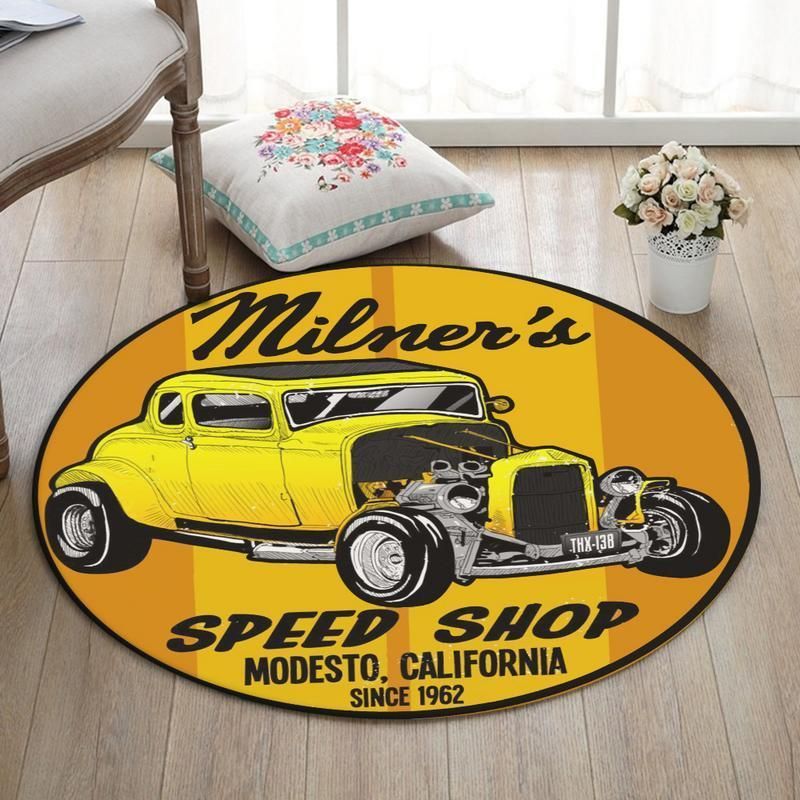 Ag Living Room Round Mat Circle Rug American Graffiti Milner Falfa Ford Couple Hot Rod 02018