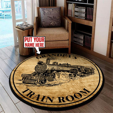 Personalized Train Room Steam Locomotive Living Room Round Mat Circle Rug 06296