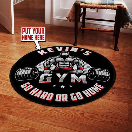 Personalized Gym | Go Hard Or Go Home Living Room Round Mat Circle Rug 06502