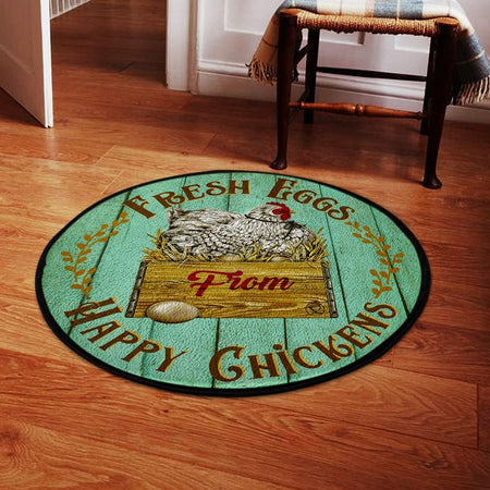 Fresh Eggs From Happy Chickens Living Room Round Mat Circle Rug 05361