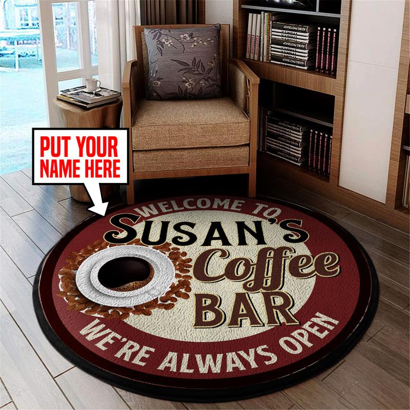 Personalized Coffee Bar Living Room Round Mat Circle Rug 05428