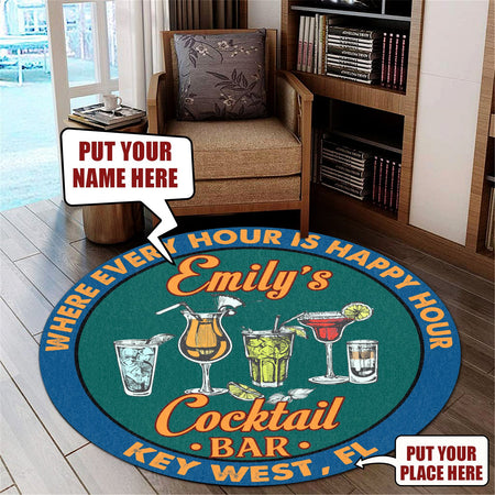 Personalized Cocktail Bar Living Room Round Mat Circle Rug 06604