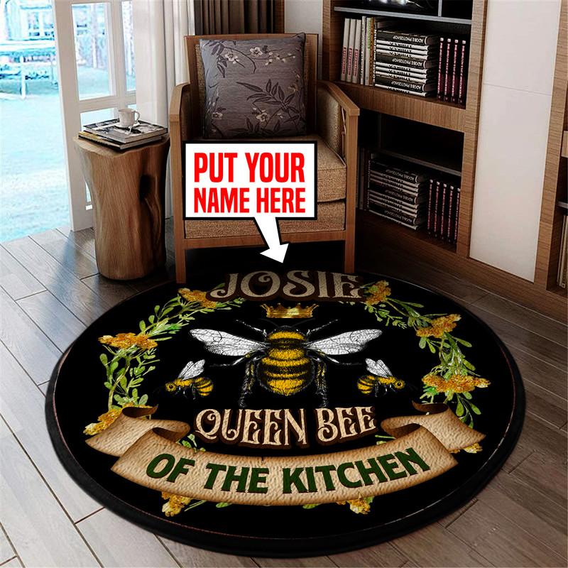 Personalized Queen Bee Of The Kitchen Living Room Round Mat Circle Rug 05470
