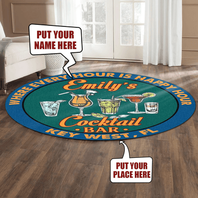 Personalized Cocktail Bar Living Room Round Mat Circle Rug 06604