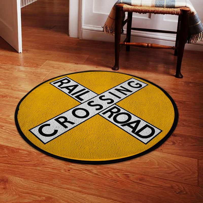 Railway Living Room Round Mat Circle Rug Railroad Crossing 04692
