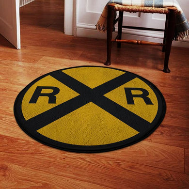 Railway Living Room Round Mat Circle Rug Railroad Sign 04525
