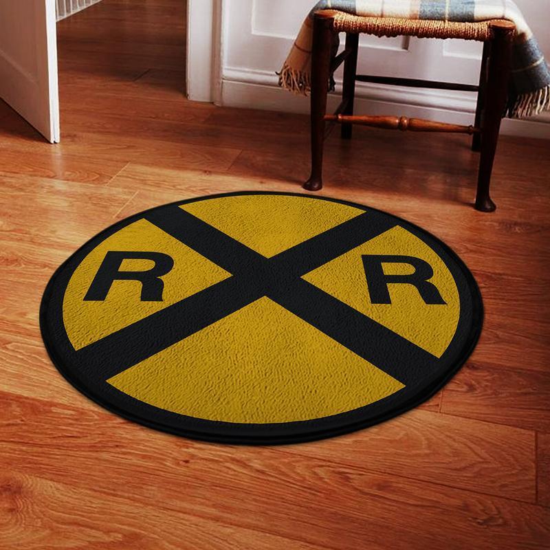 Railway Living Room Round Mat Circle Rug Railroad Sign 04525