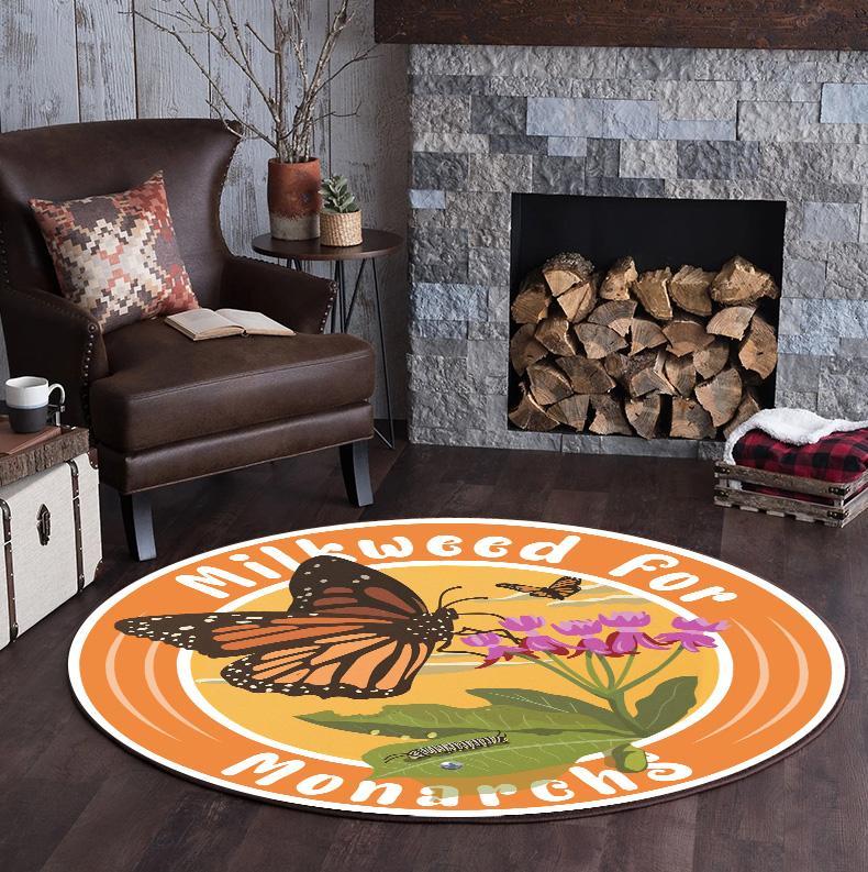 Milkweed For Monarchs Garden Living Room Round Mat Circle Rug 06807
