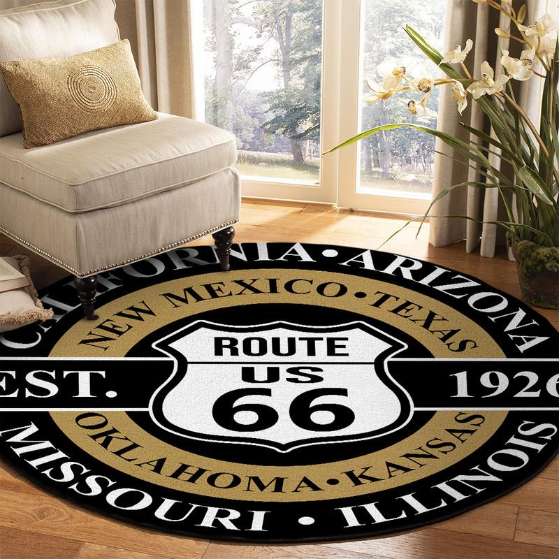 Route 66 Living Room Round Mat Circle Rug 07371