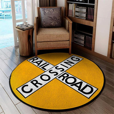 Railway Living Room Round Mat Circle Rug Railroad Crossing 04692