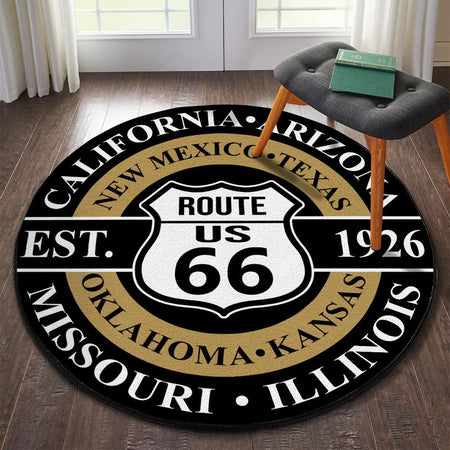 Route 66 Living Room Round Mat Circle Rug 07371