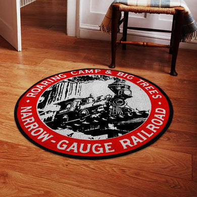 Reproduction Red Big Trees Railroad | Roaring Camp & Big Trees | Narrow Gauge Railroad Living Room Round Mat Circle Rug 05185