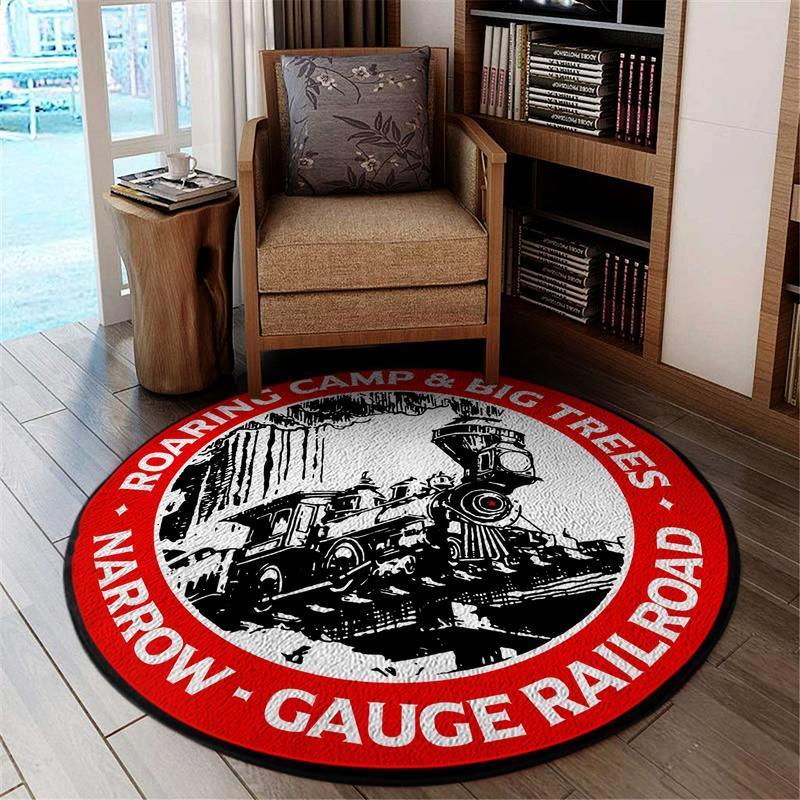 Ngrw Living Room Round Mat Circle Rug Narrow Gauge Railway 04734