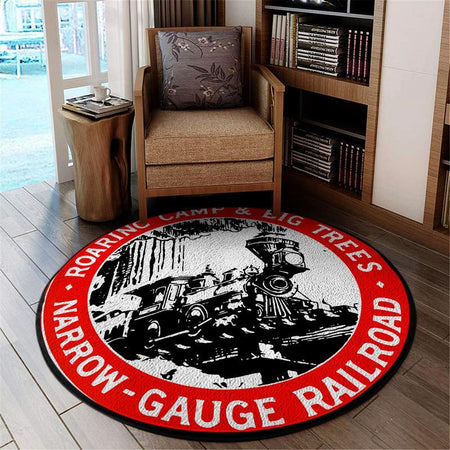 Reproduction Red Big Trees Railroad | Roaring Camp & Big Trees | Narrow Gauge Railroad Living Room Round Mat Circle Rug 05185
