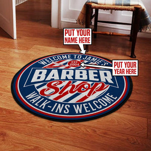 Personalized Barber Shop Living Room Round Mat Circle Rug 06484