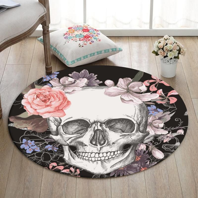 Skull Living Room Round Mat Circle Rug Skull 02005