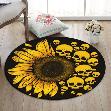 Skull Living Room Round Mat Circle Rug Skull Sunflower 01999