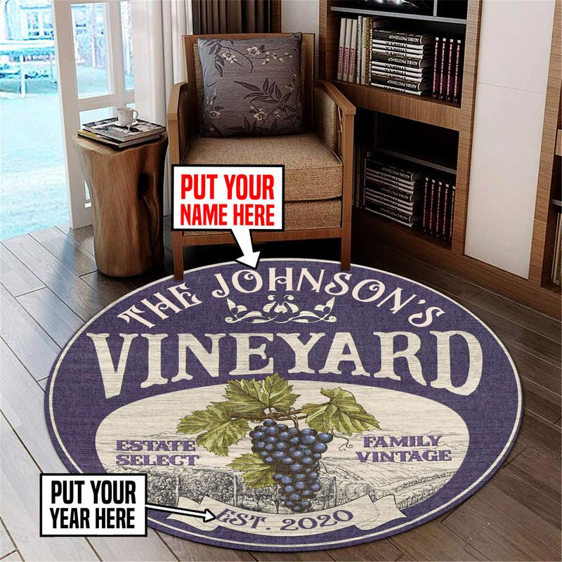 Personalized Vineyard Winery Living Room Round Mat Circle Rug 07045