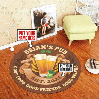 Personalized Pub Good Food Good Friends Good Drinks Living Room Round Mat Circle Rug 06579