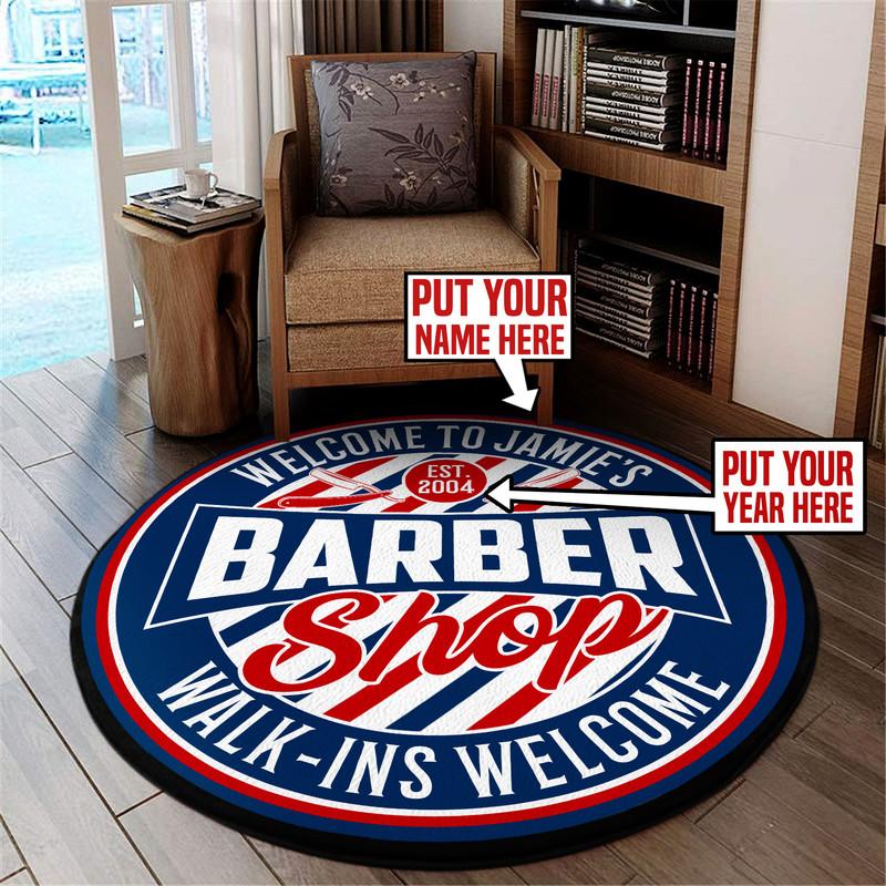 Personalized Barber Shop Living Room Round Mat Circle Rug 06484