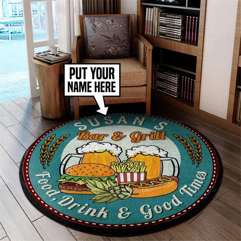 Personalized Bar And Grill Food Drink And Good Time Living Room Round Mat Circle Rug 05442